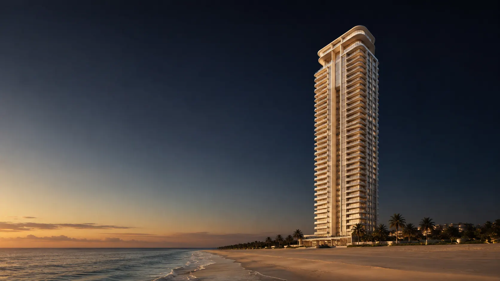 Beachfront tower at dusk
