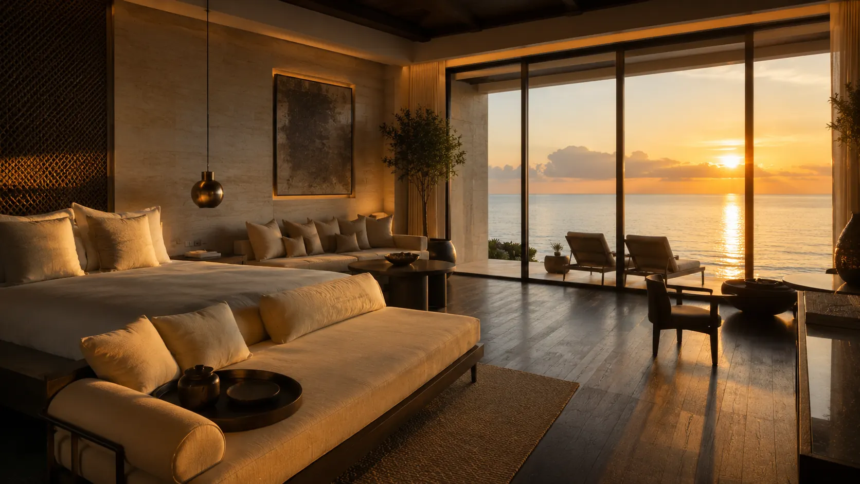 5-star resort suite at golden hour